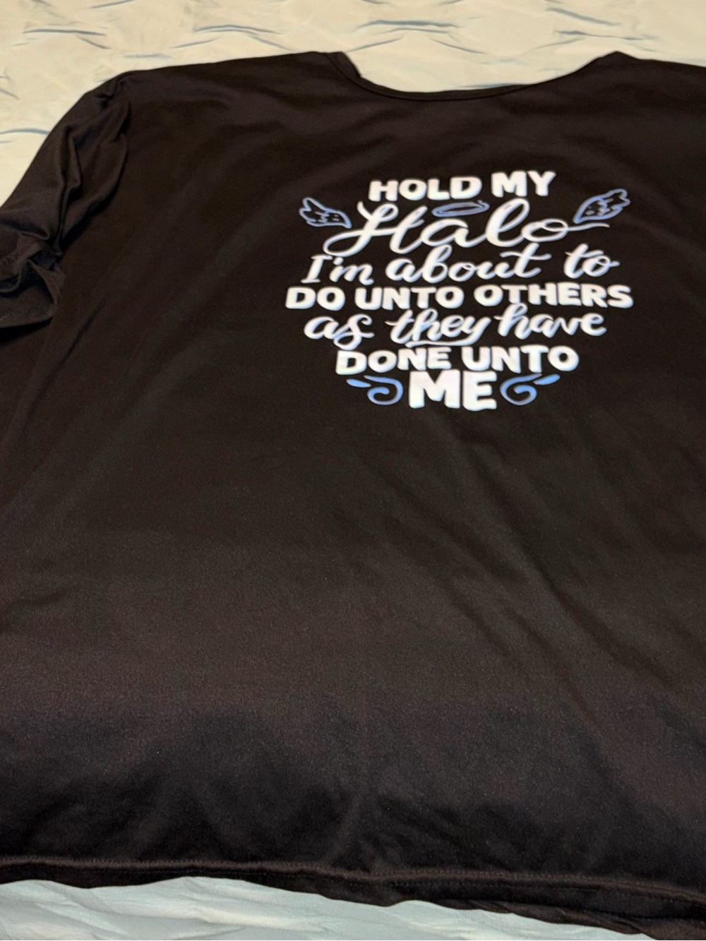 Women's Black Graphic Blouse with White & Light Blue Script